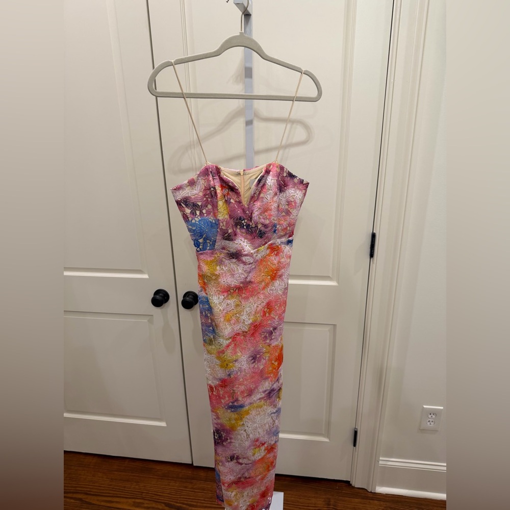 Belle by Badgley Mischka Stella Strapless Midi Dress Size 2 - Picture 4 of 6
